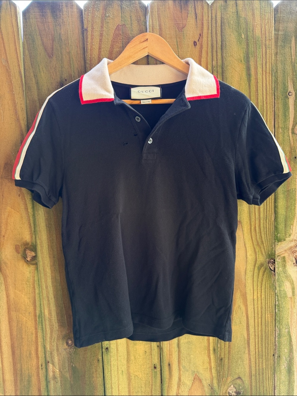 Gucci Black Polo with White Collar and Red Trim